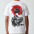 Samurai Geisha back-print graphic t-shirt in white with red sun and dragon tattoo design
