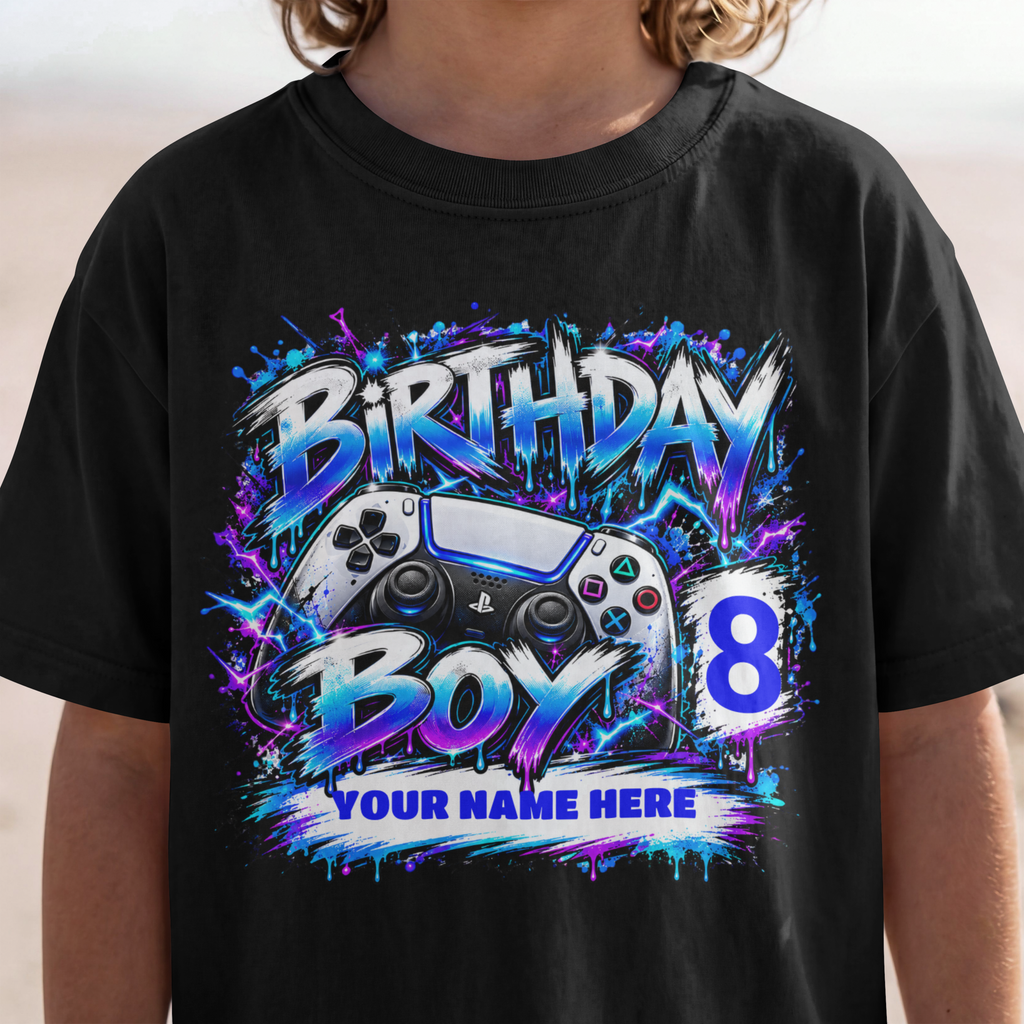Personalized Birthday Boy Gamer T-Shirt – Custom Name & Age