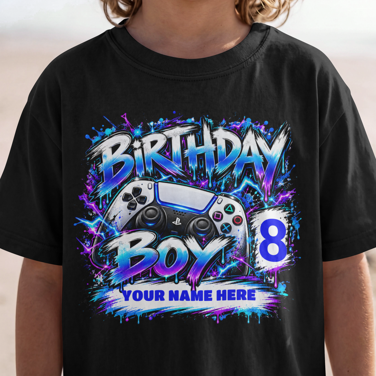 Personalized Birthday Boy Gamer T-Shirt – Custom Name & Age