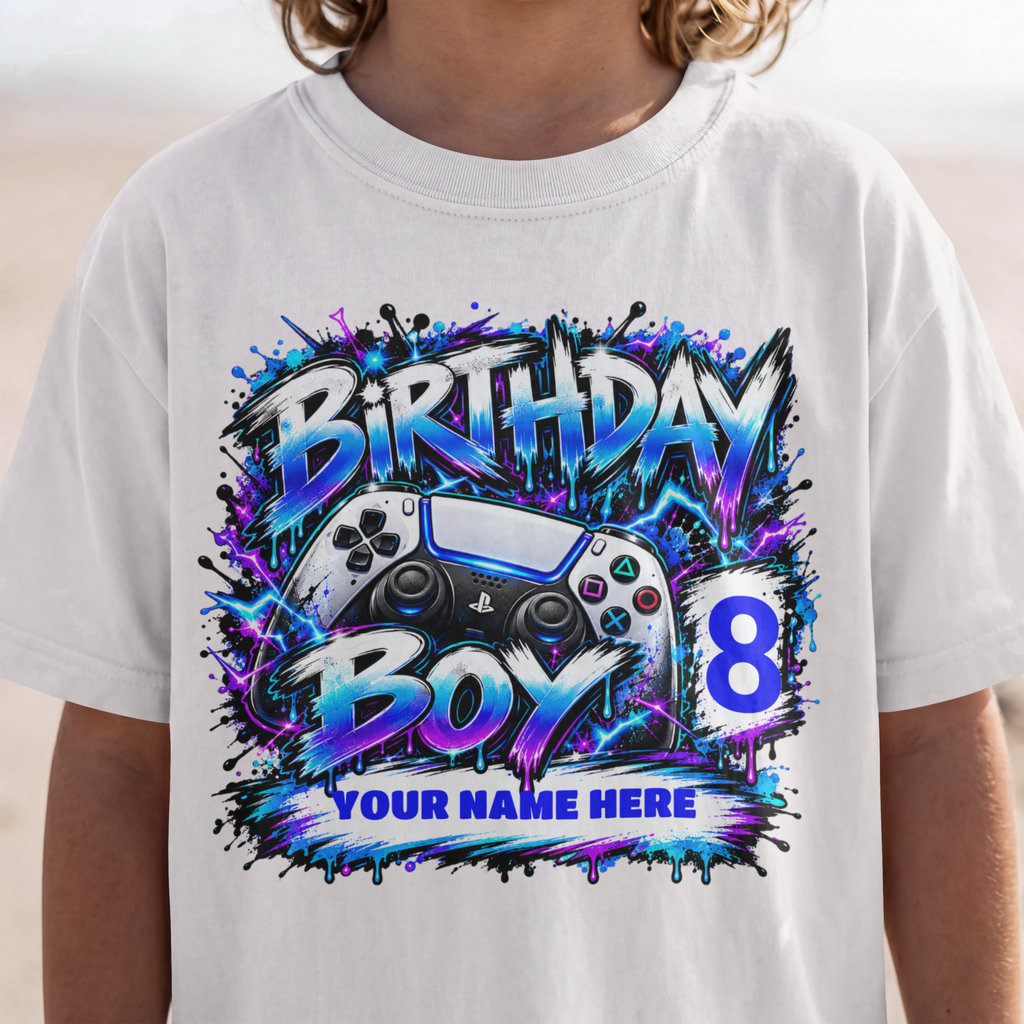 Personalized Birthday Boy Gamer T-Shirt – Custom Name & Age