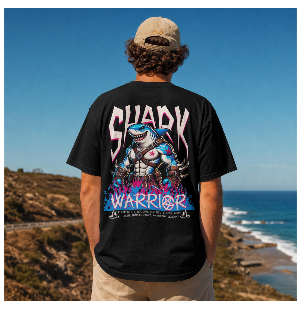 Shark Warrior graphic t-shirt back print